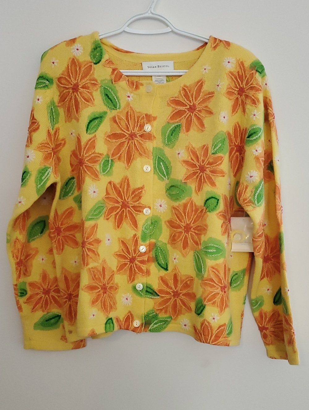 Susan Bristol Hand Embroidered Knit Sweater Cardigan